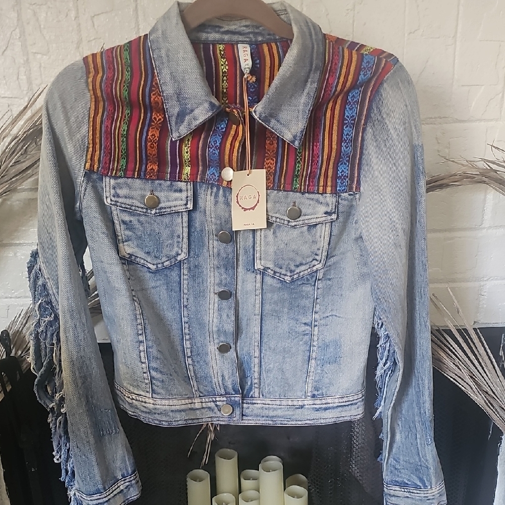 RAGA Denim Jacket with Colorful Stripes
